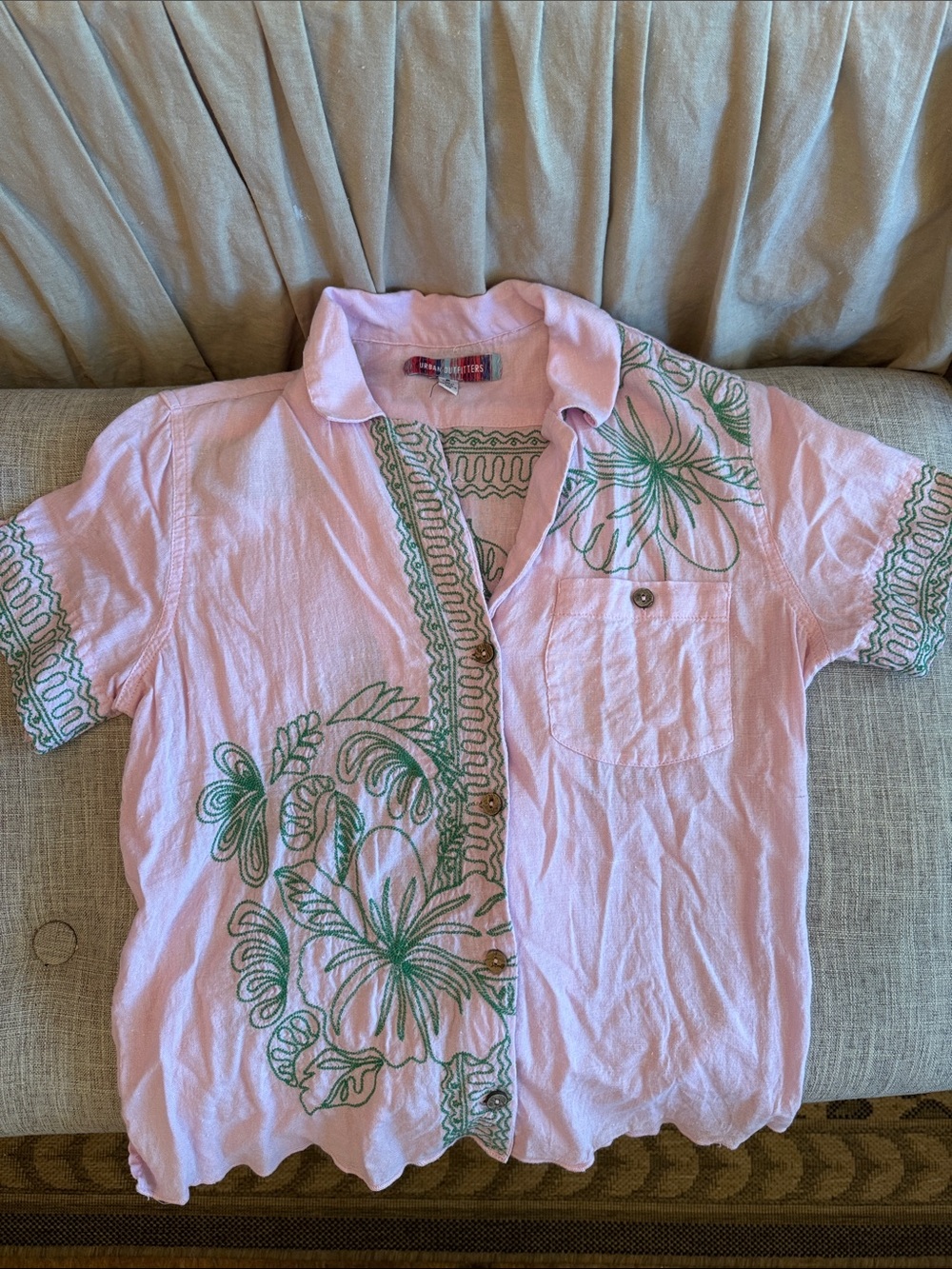 Urban Outfitters Light Pink Embroidered Collar Shirt